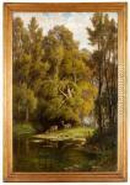 Skogsglanta Med Radjur Oil Painting by Hermann David Solomon Corrodi