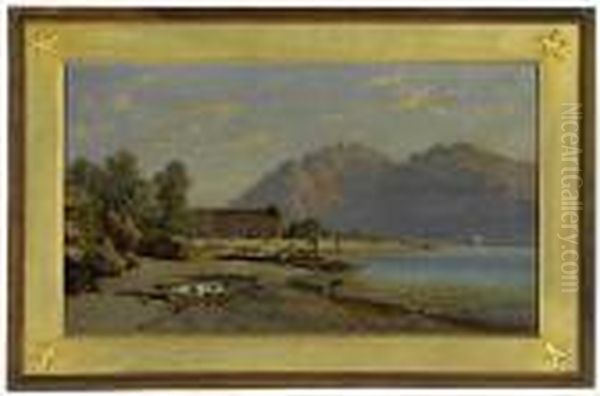 Uferlandschaft Anoberitalienischem See. Oil Painting by Hermann David Solomon Corrodi