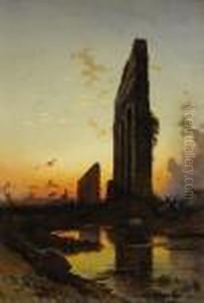 Sunset By The Ruins Oil Painting by Hermann David Solomon Corrodi