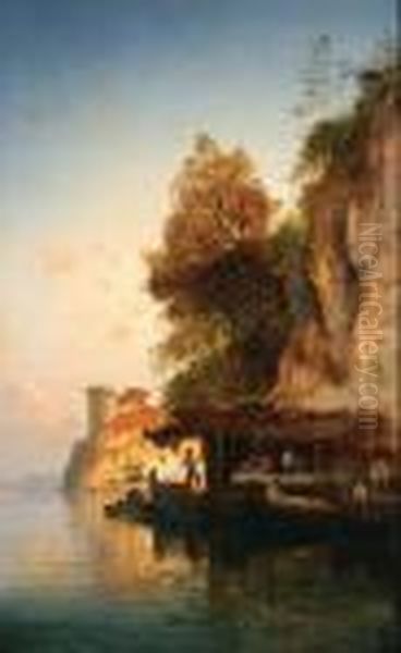 Taverna In Costiera Amalfitana Oil Painting by Hermann David Solomon Corrodi