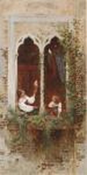 On A Venetian Balcony Oil Painting by Hermann David Solomon Corrodi
