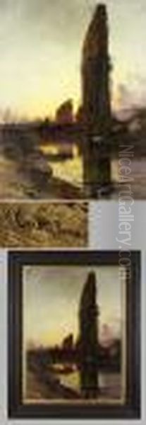 Romantische Ruinenlandschaft Vor Rom Oil Painting by Hermann David Solomon Corrodi