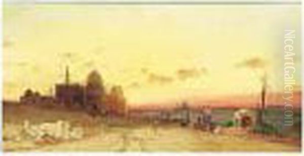 An Egyptian Landscape Oil Painting by Hermann David Solomon Corrodi