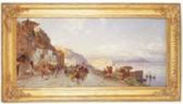 Veduta Di Napoli Da Posillipo Con Palazzo Donnanna, Contadini E Sfondo Del Vesuvio Oil Painting by Hermann David Solomon Corrodi