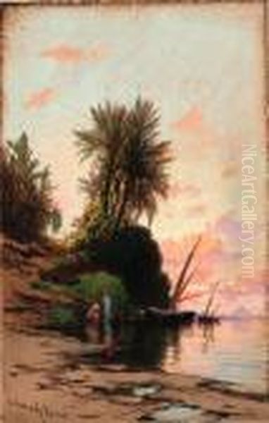 Sunset On The River Nile Oil Painting by Hermann David Solomon Corrodi