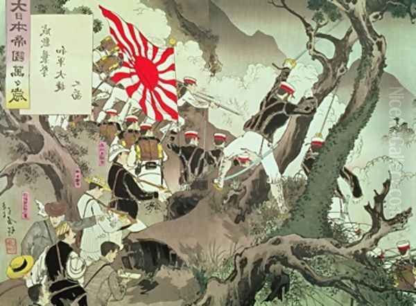Scene from the Sino Japanese War in Korea Oil Painting by Kobayashi Kiyochika