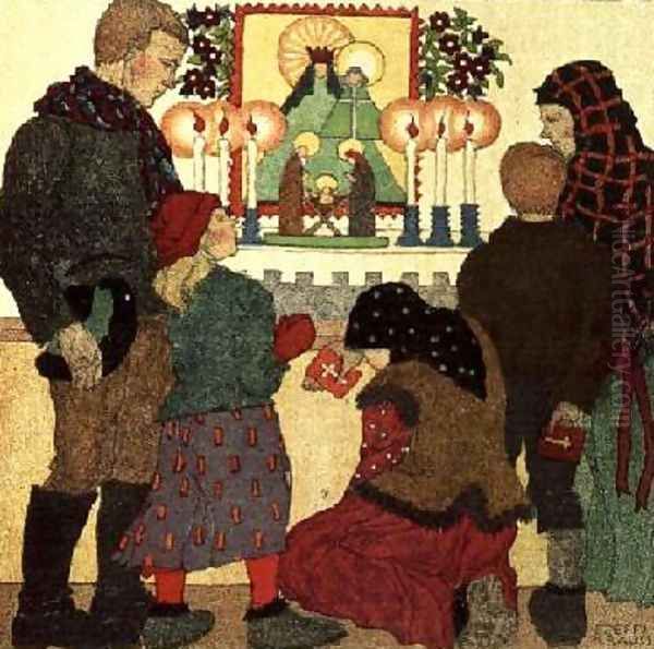 Family Around the Crib childrens book illustration Oil Painting by Steffi Krauss