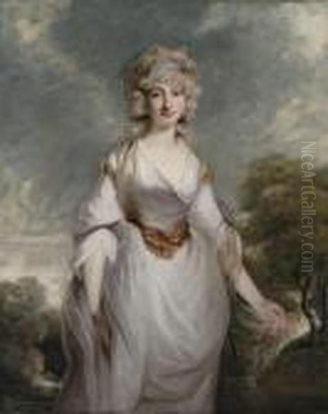 Portrait Of Lady Almeria 
Carpenter (1752-1809),three-quarter-length, In A White Dress With A 
Chiffon Shawl, In Alandscape Oil Painting by Richard Cosway
