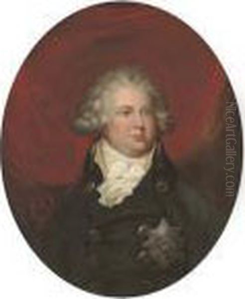 Portrait Of King George Iv When 
Prince Of Wales, Bust-length, In A Green Coat And Star Of The Garter, A 
Red Curtain Beyond Oil Painting by Richard Cosway