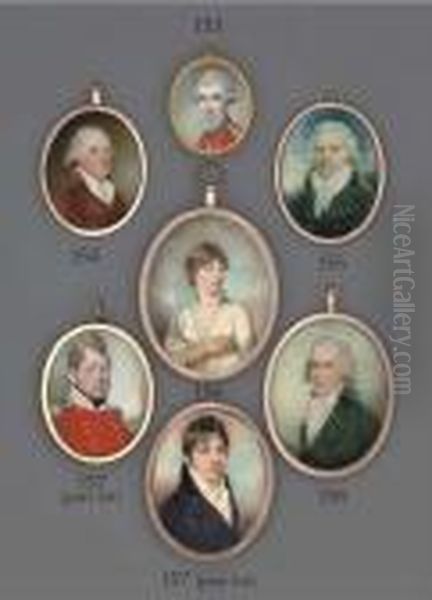 A Young Officer, In Red Coat 
With Green Collar And Silver Loops, White Waistcoat And Knotted White 
Cravat Oil Painting by Richard Cosway