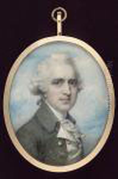 Andrew Stuart Of Castlemilk And 
Torrance, Wearing Grey-green Coat, White Waistcoat, Frilled Chemise And 
Stock, His Hair Powdered And Worn Oil Painting by Richard Cosway