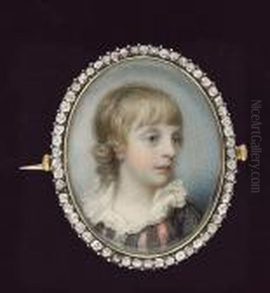 A Noble Child, Wearing Dark Grey
 Doublet Slashed To Reveal Deep Pink And Frilled White Collar Oil Painting by Richard Cosway