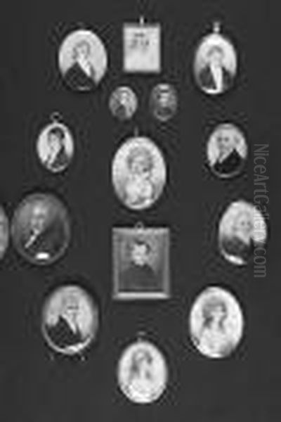 A Miniature Portrait Of A Lady, 
Mary Amelia, Countess Of Salisbury, In White Dress With Ruff Neck And A 
Cameo Brooch Fastened At Her Waist Oil Painting by Richard Cosway