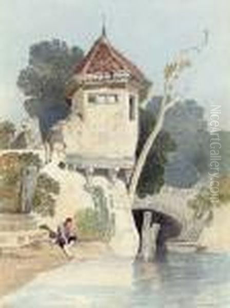 A Garden House On The Banks Of The River Yare Oil Painting by John Sell Cotman