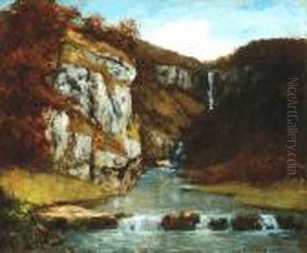 The
Waterfall Oil Painting by Gustave Courbet