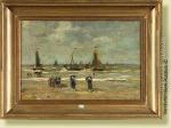 Le Retour Des Pecheurs Sur La Plage Oil Painting by Frans Courtens