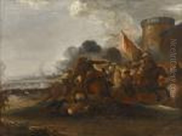 < Choc De Cavalerie >. Oil Painting by Jacques Courtois