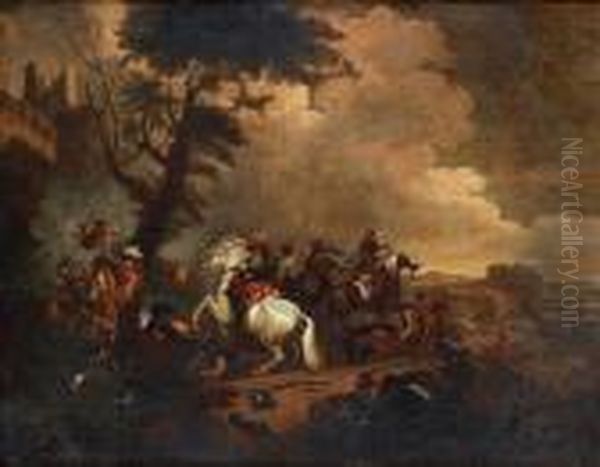 Cavalry Battle Oil Painting by Jacques Courtois