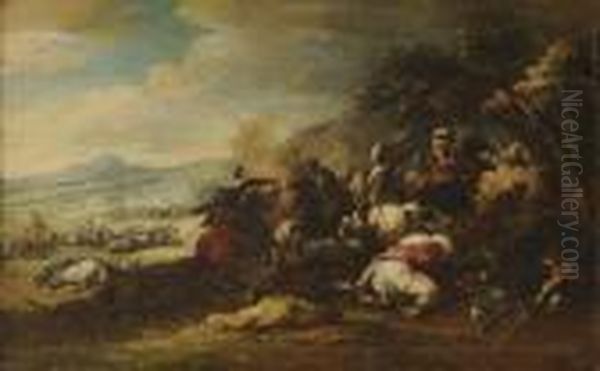 Battaglie Con Cavalieri Oil Painting by Jacques Courtois