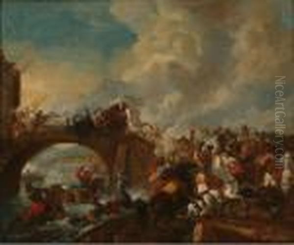 Heroic Continental Battle Scene Oil Painting by Jacques Courtois