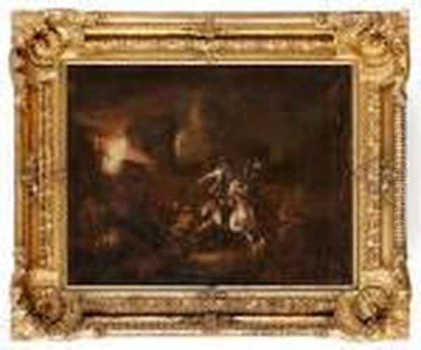 Efterfoljd Ryttarbatalj Oil Painting by Jacques Courtois