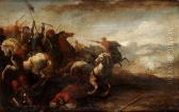 Ryttarstrid Mellan Kristna Och Turkar. Oil Painting by Jacques Courtois