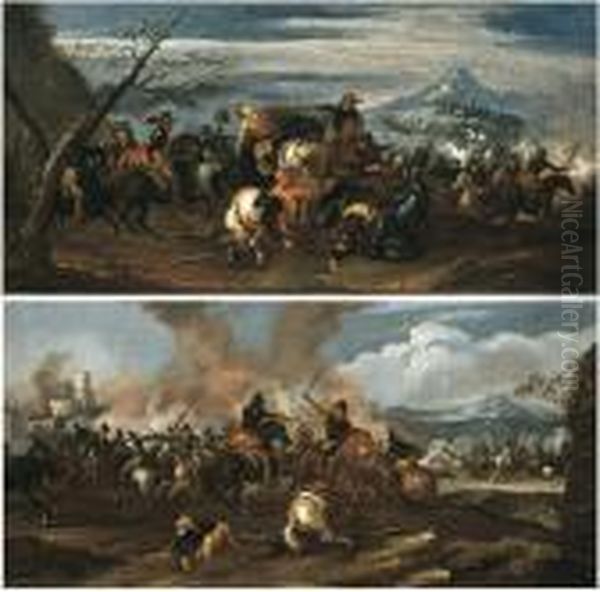 Coppia Di Battaglie Oil Painting by Jacques Courtois