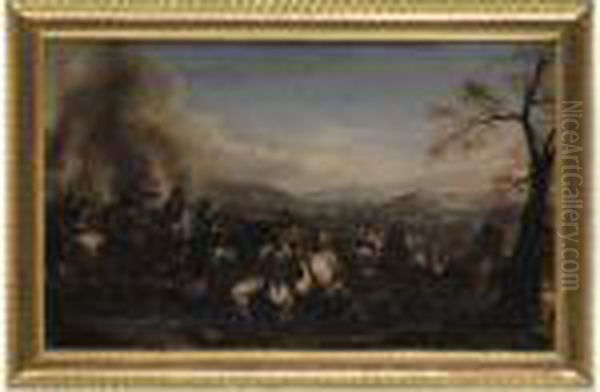 Scene Di Battaglia In Un Paesaggio Montuoso Oil Painting by Jacques Courtois