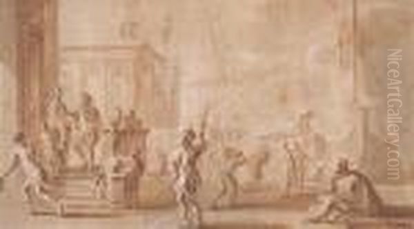 Stage Design For A Harbour 
Scene. Pen In Red, With Wash And Heightened In White. Old Inscription 
Verso In Brown Pen.: Le Bourguignon. Oil Painting by Jacques Courtois