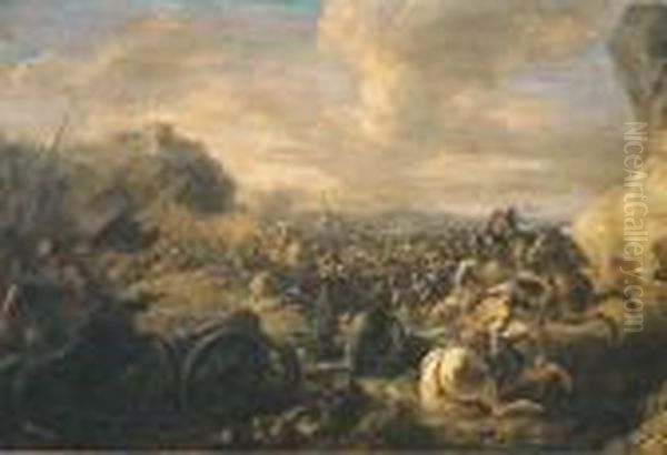 Coppia Di Scene Di Battaglia Oil Painting by Jacques Courtois