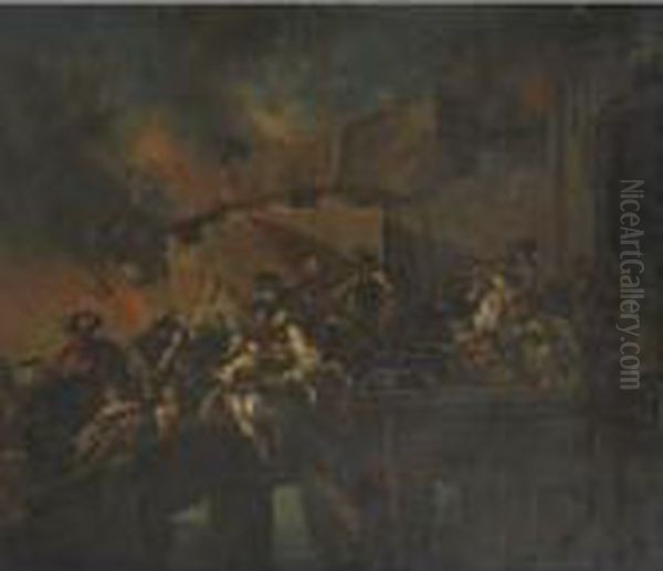 Attack Of The Turks Oil Painting by Jacques Courtois