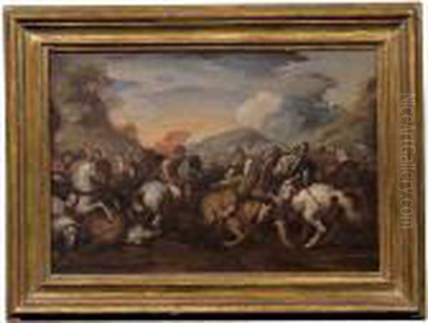 Battaglia Tra Cavalieri Imperiali E Turchi Oil Painting by Jacques Courtois