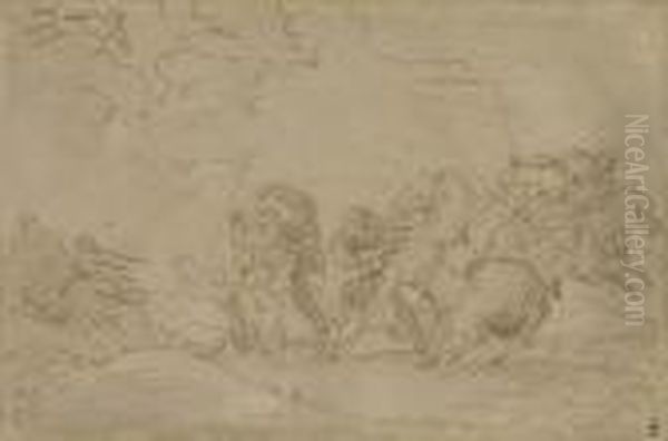 A Cavalry Skirmish Oil Painting by Jacques Courtois