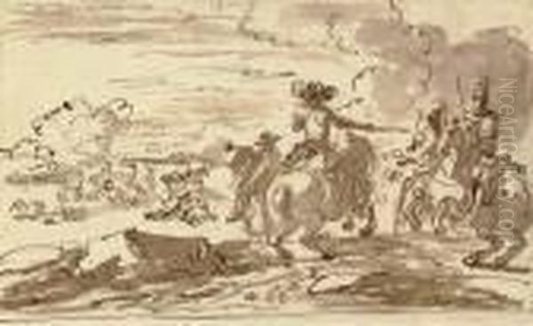 A Cavalry Battle Oil Painting by Jacques Courtois