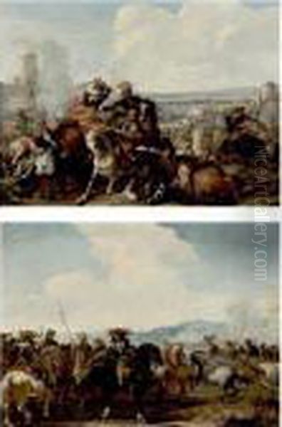 Cavalry Engagements Oil Painting by Jacques Courtois