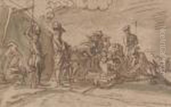 Des Soldats Pres D'une Tente Oil Painting by Jacques Courtois