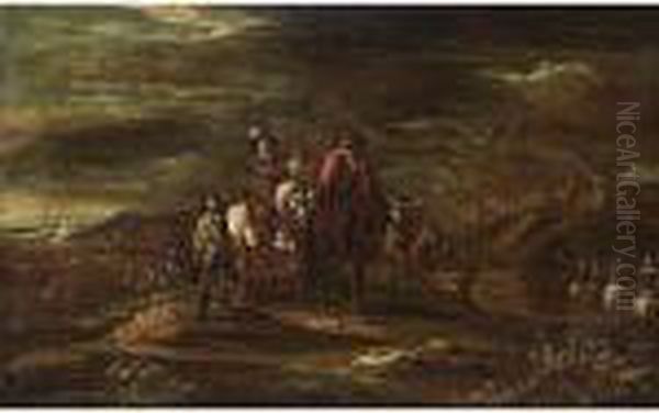 Horsemen In A Landscape Oil Painting by Jacques Courtois