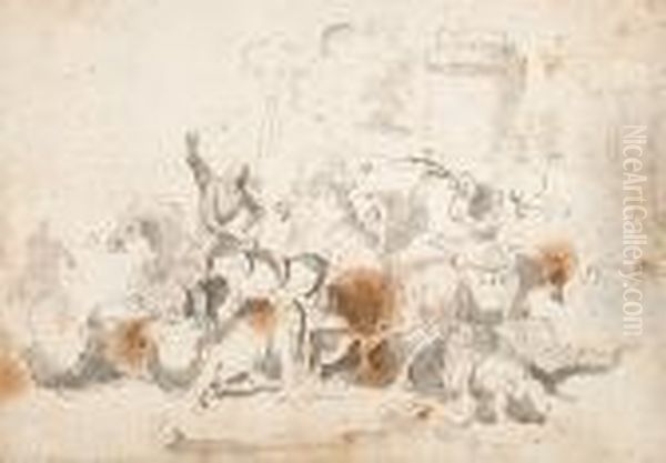 Cavalrymen In Battle Oil Painting by Jacques Courtois