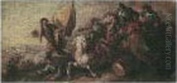 A Cavalry Skirmish Oil Painting by Jacques Courtois