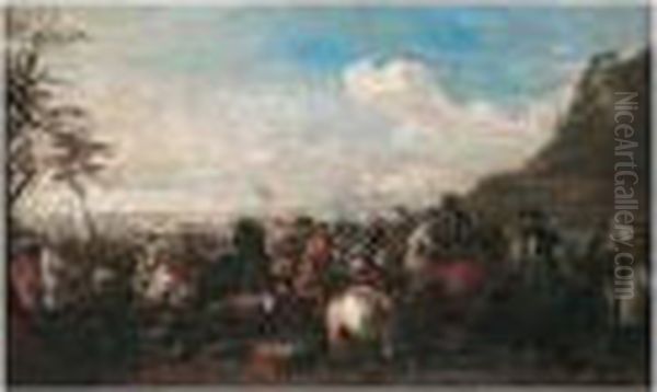 A Cavalry Battle Oil Painting by Jacques Courtois