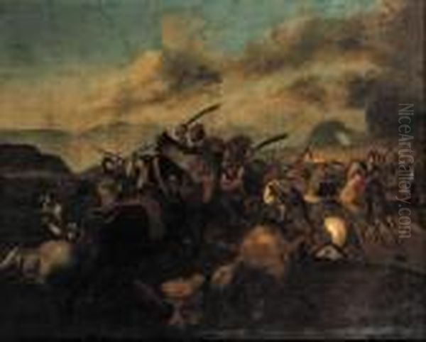 A Cavalry Skirmish Oil Painting by Jacques Courtois