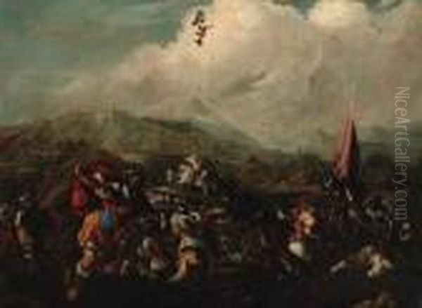 A Cavalry Battle Oil Painting by Jacques Courtois