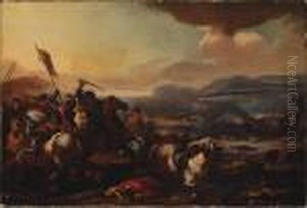 A Cavalry Battle Between Turks And Christians Oil Painting by Jacques Courtois