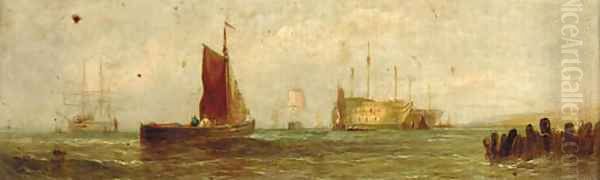 Shipping in choppy waters; and Shipping in the mouth of an estuary Oil Painting by William Calcott Knell