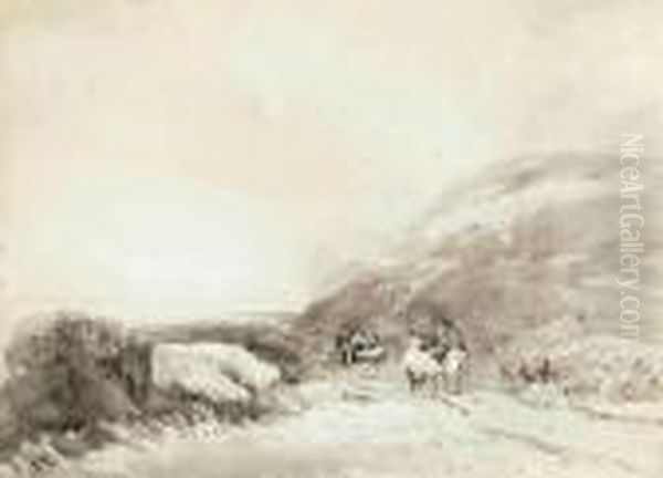 Travellers On A Country Road Oil Painting by David I Cox