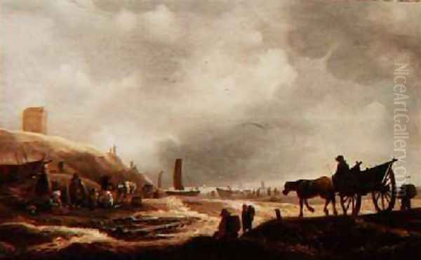 Dune Landscape with a Horsedrawn Cart Oil Painting by Willem Kool or Koolen