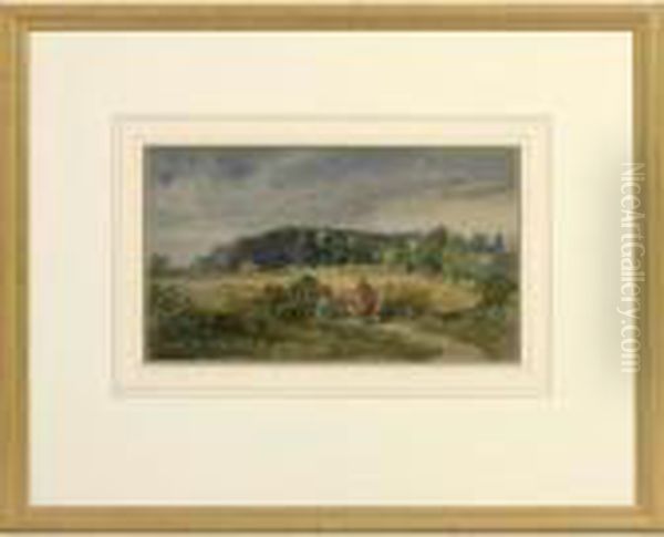 Landscape With 
Stywatercolourdepicting A Country Woman Carrying A Basket In A 
Tranquillandscape Oil Painting by David I Cox