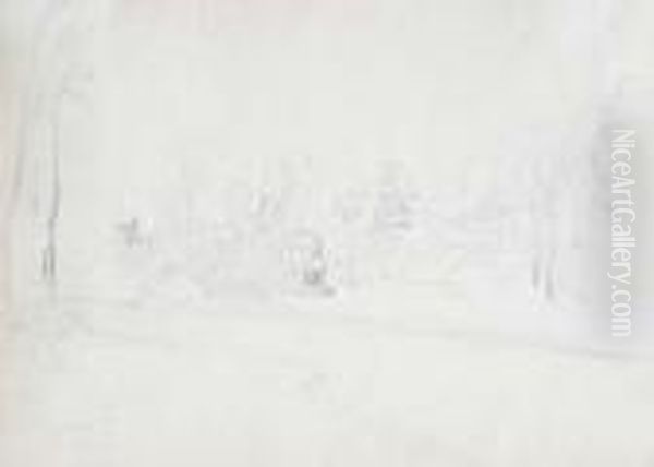 Cox, British , The Gardens At 
Stourhead, Gallery Label On Verso, Pencil,14 X 23cm.; 5.5 X 9in Oil Painting by David I Cox