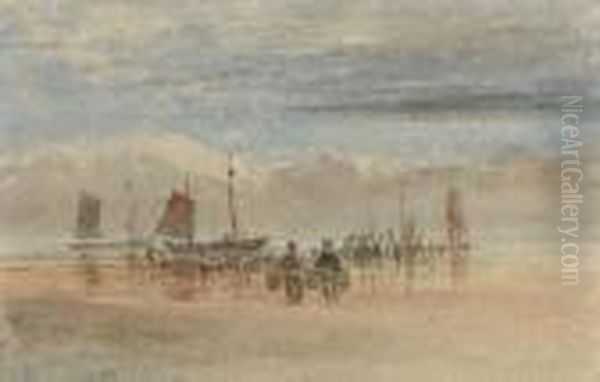 Fishermen Bringing In The Catch Oil Painting by David I Cox