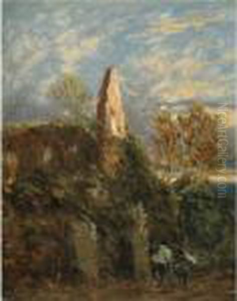 Faggot Gatherers Before A Ruined Abbey Oil Painting by David I Cox